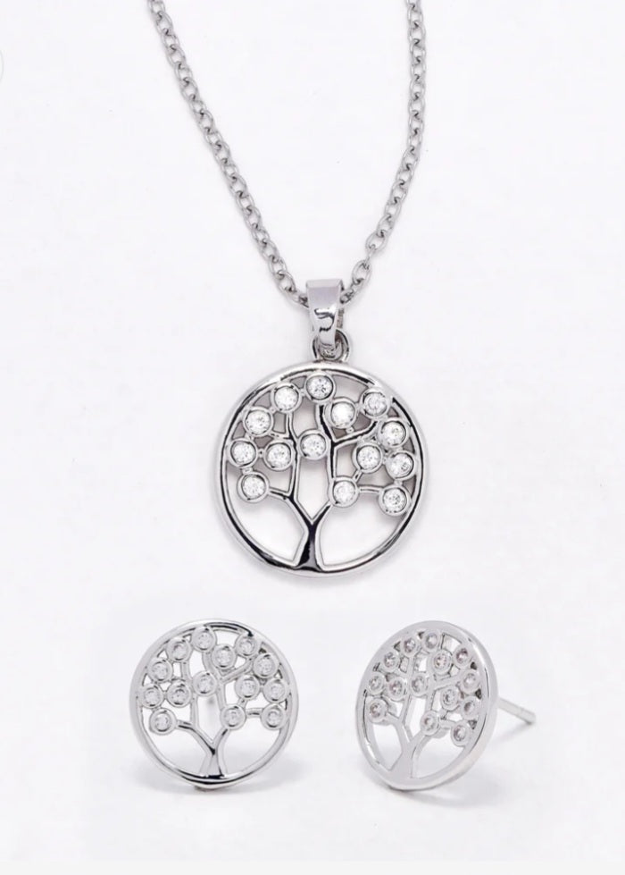 Premium CZ tree of life necklace & earring set