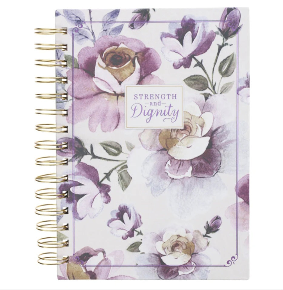 Strength and Dignity Purple Floral Hardcover Wirebound Journal