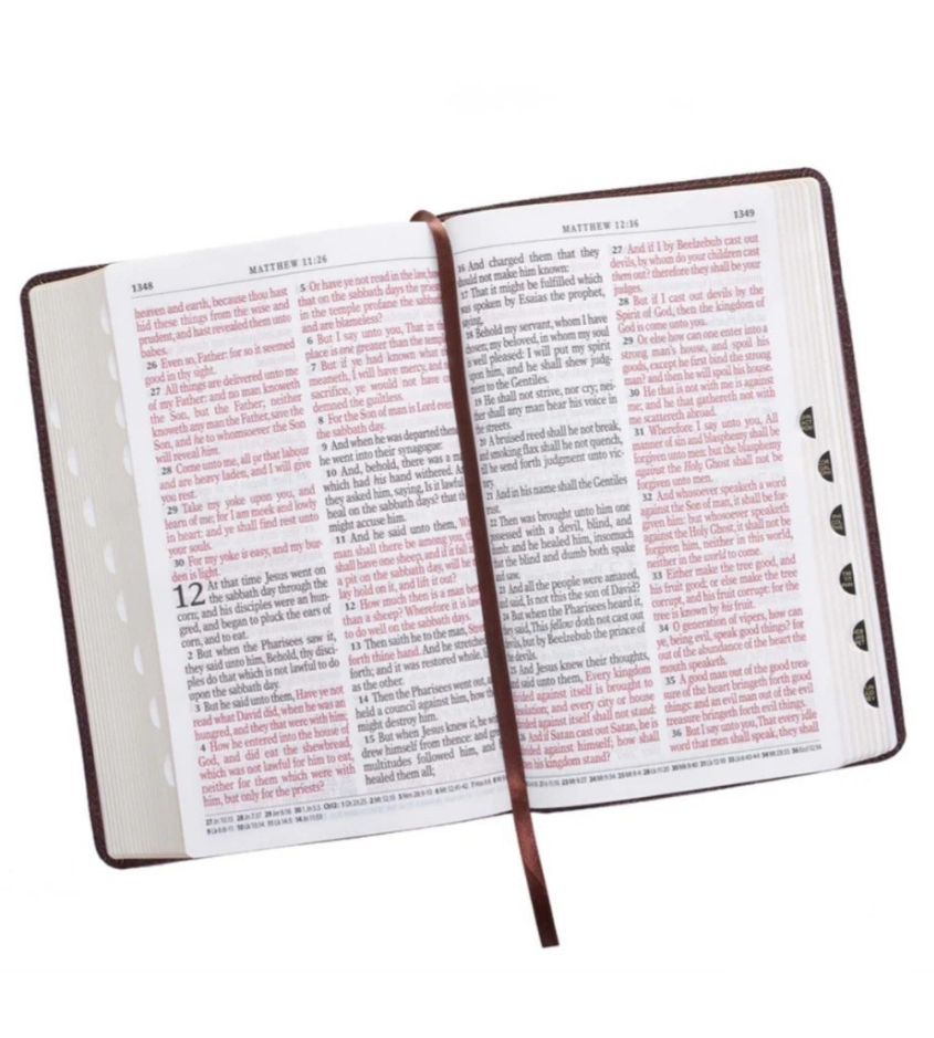 KJV Brown Faux Leather Giant Print Standard Bible Red Letters With Thumb Indexed
