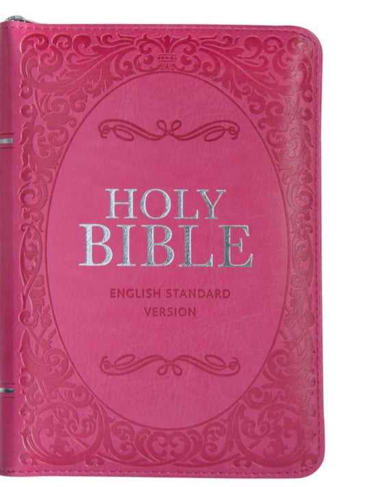 ESV Pink Faux Leather Compact Bible With Zip