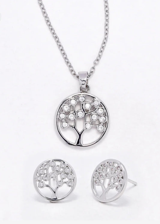 Premium CZ tree of life necklace & earring set