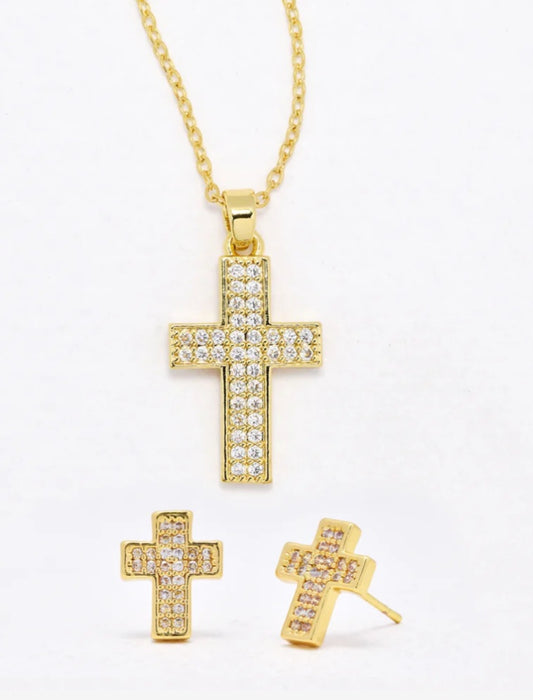 Premium CZ cross necklace & earring set